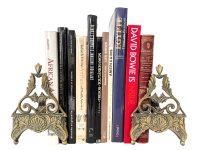 Vintage French Brass or Bronze Clam Shell Style Small Firedogs Fire Dogs Fireplace Open Fire Decor France Finish circa 1940-50's