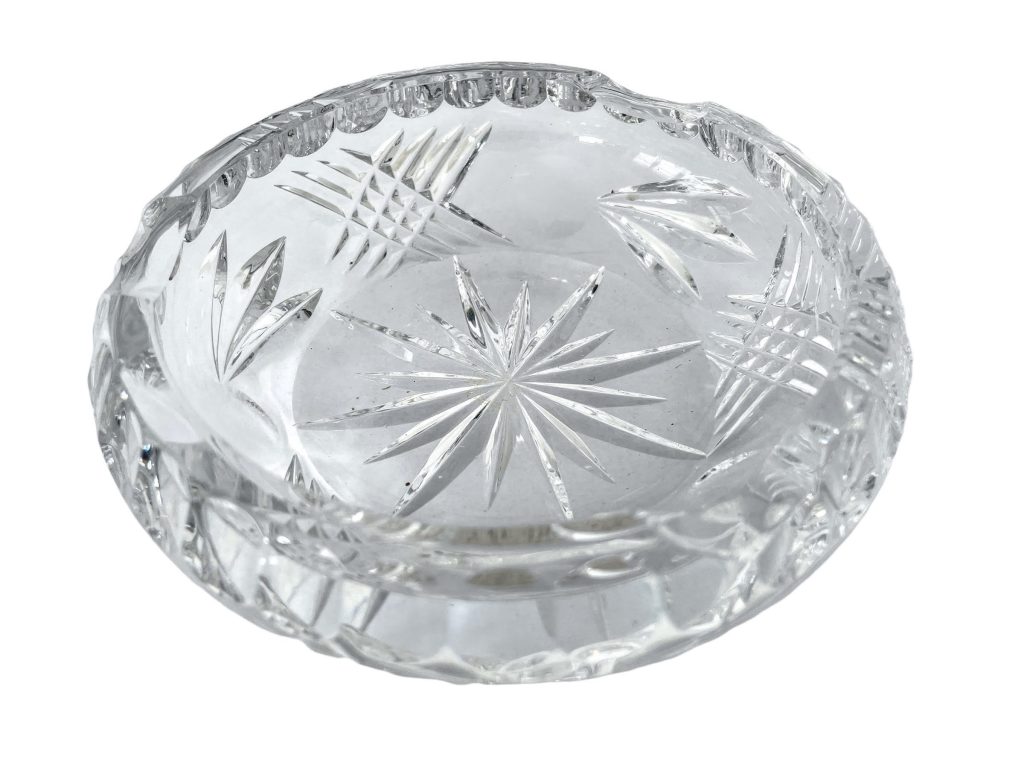 Vintage English Glass Crystal Ashtray Dish Display Prop Cigar Size Rest Groove Tobacciana c1970’s