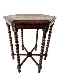 Antique French Hexagonal Barley Twist Side Table Compact Stand Display Plinth Pot Tabouret c1910-20's