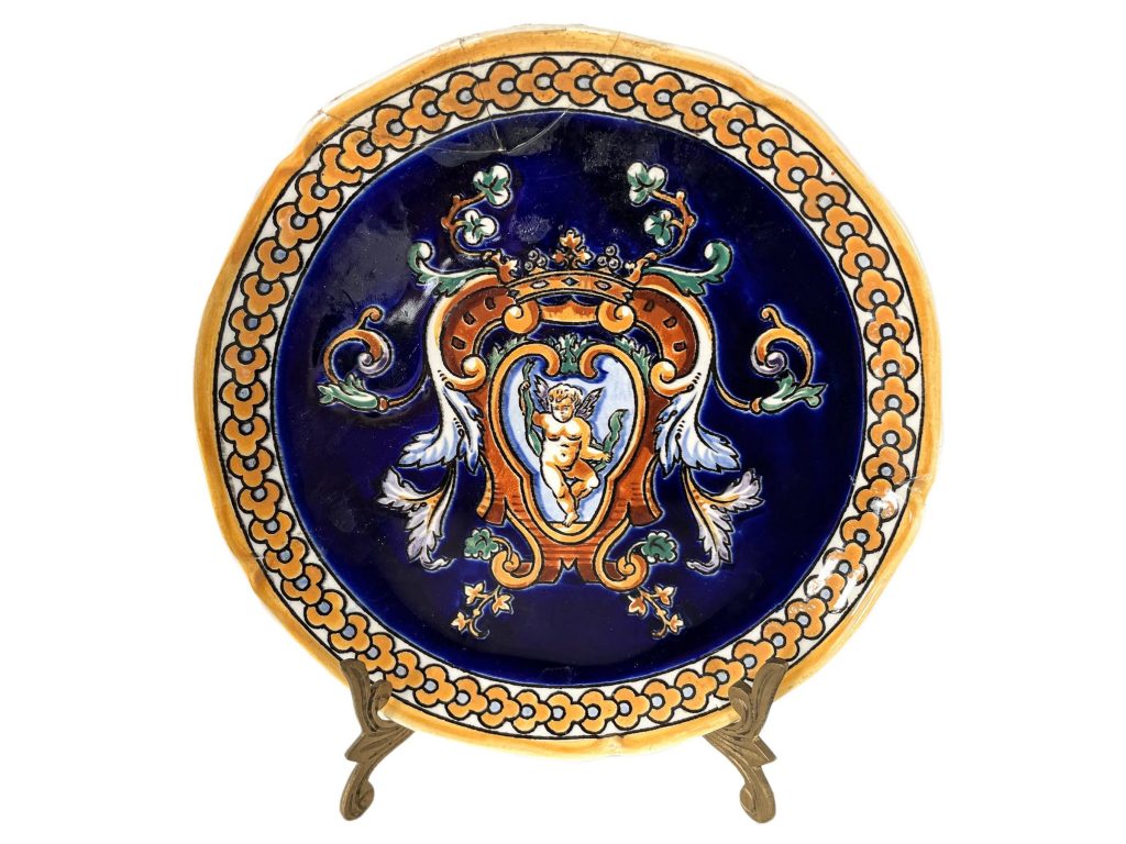 Vintage French Gien Renaissance Style Earthernware Serving Dish Plate Platter Ornament Decor Design Ceramic c1950-60’s