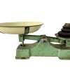 Vintage English Heavy Cast Iron Kitchen Weighing Scale With Weights Green Beige Kitchen Butcher Grocer Circa 1940's