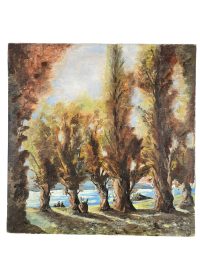 Vintage French Canal River Lake Trees Oil Painting On Canvas Wall Decor circa 1960’s 5