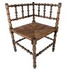 Chair Corner Vintage French Brown Wood Wooden Woven Rattan Raffia Strung Stool Display Stand Tabouret circa 1920-40's