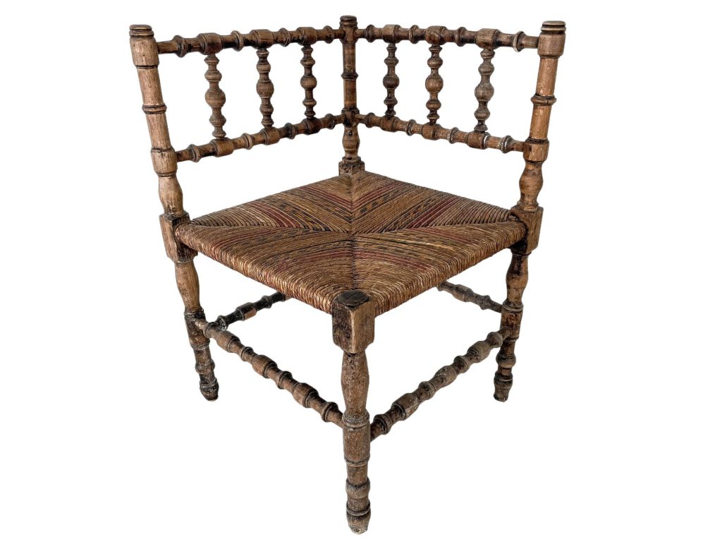 Chair Corner Vintage French Brown Wood Wooden Woven Rattan Raffia Strung Stool Display Stand Tabouret circa 1920-40’s