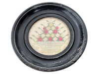 Antique French Needlepoint Fruit Basket In Wooden Glass Fronted Frame circa 1850-1880's