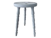 Grey Stool Vintage French Plant Stand Small Table Wooden Wood Chair Seat Ornament Display Rustic Rural Tabouret c1970's