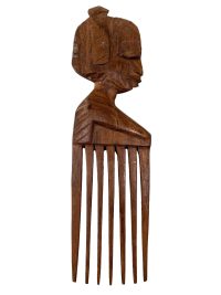 Vintage African Comb Afro Pick Wood Hair Primitive Sculpture Carving Tribal Art Decor Slide Head Accessories c1990-2000’s