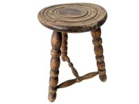 Vintage Stool French Wooden Wood Milking Chair Seat Bobbin Table Farm Round Shaped Seat Plant Rest Stand Plinth Tabouret c1960-70's