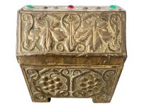 Vintage French Brass Repousse Jewellery Jewelry Trinket Box Ring Fabric Lined Dressing Table Treasure Box Chest Gift c1950's