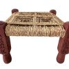 Vintage Indian Red Stained Wood Wooden Woven Raffia Strung String Footstool Foot Stool Rest Footrest Display Stand circa 1990's