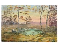 Vintage French Spring Pond Waterway Trees Woodland Oil Painting On Canvas Signed circa 1950-60's