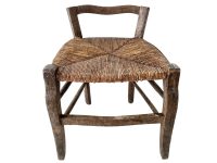 Vintage French Brown Wood Wooden Woven Strung Raffia Chair Seat Stool Rest Footrest Display Stand Tabouret circa 1940-50's