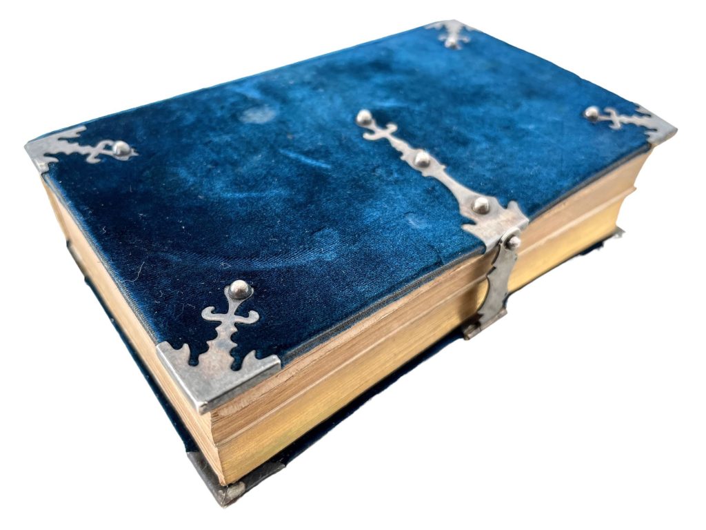 Antique French Blue Velvet Covered Bible Latin Paroissien Romain Catholic Religious Book Illustrated circa 1851