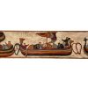 Vintage French Bayeux Tapestry Reproduction Of Boat Scene Sailing For France England Painted Wooden Carving circa 1970-80's