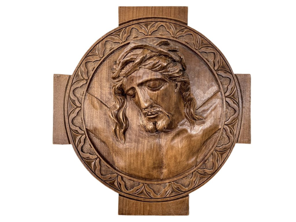 Vintage French Religious Saint Plaque Wood Christ With Patina Catholic Church Chapel Cross Religious Symbol Jesus c1960-70’s
