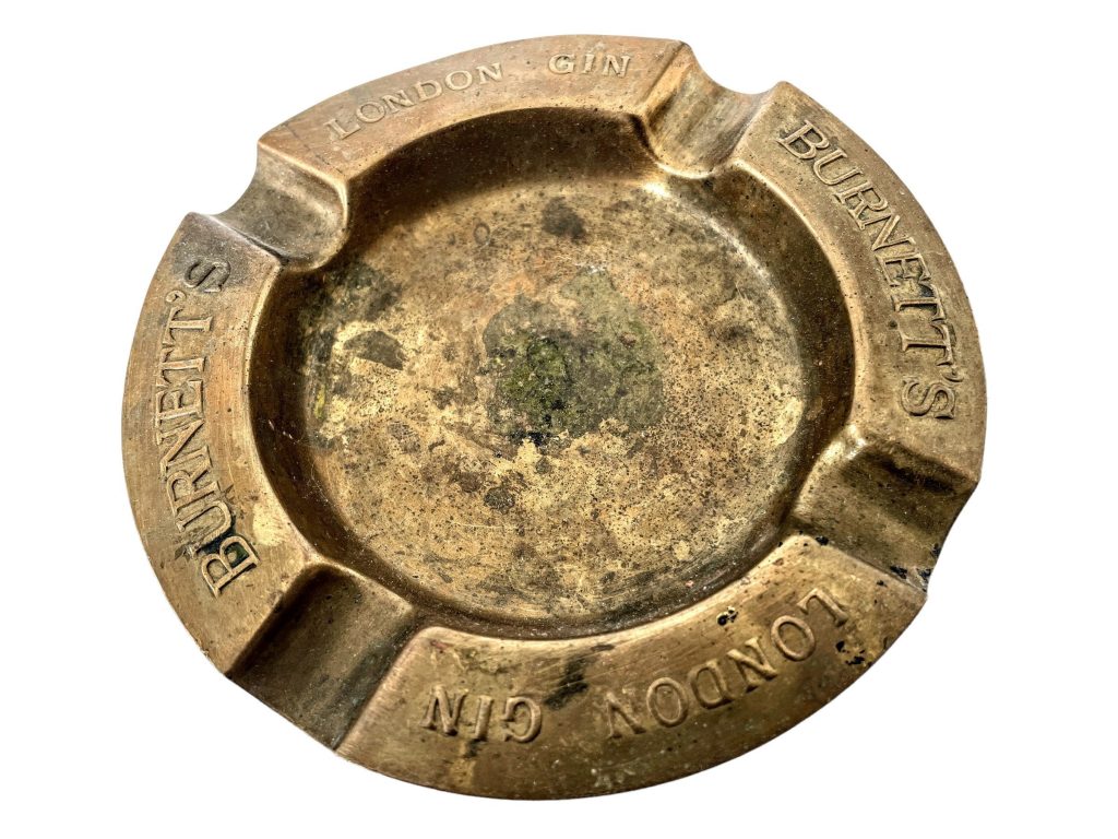 Vintage Burnett's London Gin Brass Cigarette Cigar Ashtray Smoking Tobacciana Cafe Bar circa 1960-70's