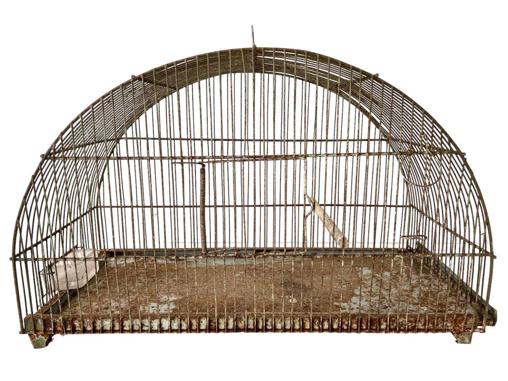 Vintage French Sage Green Metal Song Bird Cage Aviary Collector Keeper Historical Gift Prop Decor Traditional c1940-1950’s