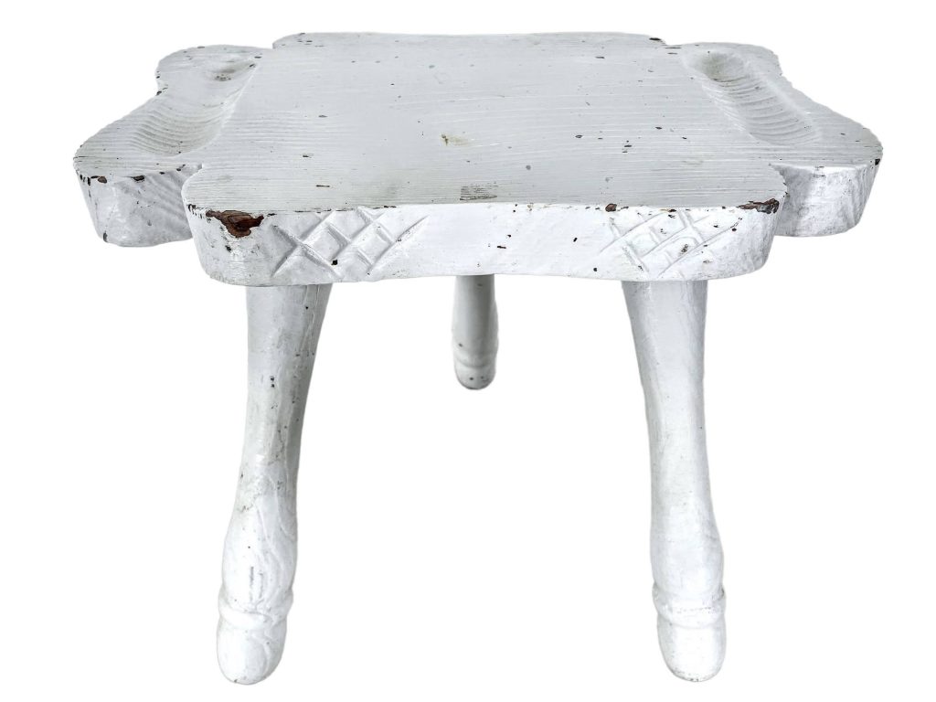 Stool Vintage White French Country Cottage Milking Stool Turned Leg Wooden Wood Seat Stand Step Pot Display Tabouret c1950-60’s