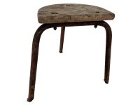 Vintage French Small Milking Stool Wooden Rusty Metal Step Chair Seat Kitchen Industrial Commercial Genuine circa 1960's
