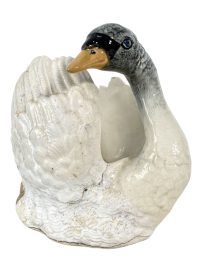 Antique French Swan Ceramic Pot Vase Container Storage Display Prop DAMAGED c1900-20's
