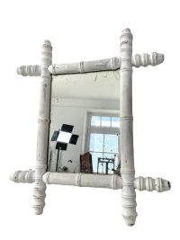 Vintage French Wooden Wood Bamboo Look Wall Hanging Mirror Wood Glass Decorative Bathroom Cloakroom Hallway circa 1940-50’s 2