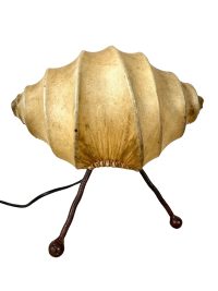 Vintage Morrocan Cocoon Shaped Leather Goat Skin And Iron Table Lamp Light Display c1990’s 2