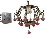 Alternative view of Vintage French Metal Ceramic Pink Gold Flower Bud Ceiling Hanging Electric Light Lantern Candle Lamp Ornament Decor Design c1960-70's