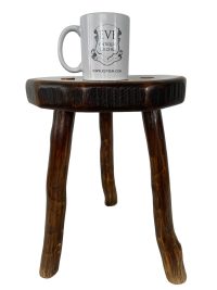 Alternative view of Chunky Stool With Branch Legs Vintage French Simple Tripod Tabouret Table Wooden Wood Chair Seat Side Stand Pot Display c1960-70's