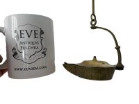 Alternative view of Antique French Brass Oil Lamp Burner Light Hanging Hook Decor Display Prop Lighting Hallway Cloakroom Kitchen c1910's