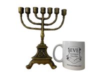 Alternative view of Vintage Israeli Jerusalem Brass Menorah Lamp Candlestick Candle Ornament Moses Religious Souvenir Jewish Judaism c1980-90's / EVE