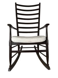 Alternative view of Vintage French Dark Brown Wood Rocking Chair Rest Seat Cushioned Adult Size circa 1970-80's / EVE