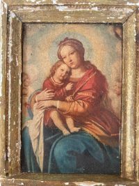 Alternative view of Vintage French Wood Blessing Font Mary With Child Children Patina Catholic Church Chapel Cross Religious Gift Holy Water c1950-60's / EVE