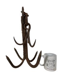 Alternative view of Vintage French Large Iron Butcher Meat Kitchen Hanging Hook grapple anchor rustic rural rusty display agricultural industrial c1950's