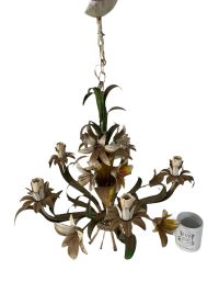 Alternative view of Vintage French Toleware Tole Style Metal Flower Petal Bloom Shaped Wall Ceiling Electric Lamp Light Lighting Shabby Chic Look c1970's