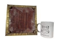 Alternative view of Vintage French Repousse Brass Wood Metal Square Trivet Plate Tray Platter On Studs Decorative Table Top c1950-60's