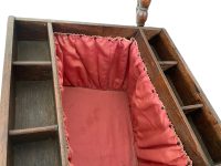 Alternative view of Antique French Knitting Sewing Craft Needlecraft Craft Standing Wooden Storage Box Fabric Lined Bobbin Leg Basket circa 1910-20's / EVE