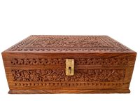 Alternative view of Vintage Asian Indian Finely Hand Carved Lined Storage Box Jewellery Jewelry Trinket Treasure Chest circa 1980-90's