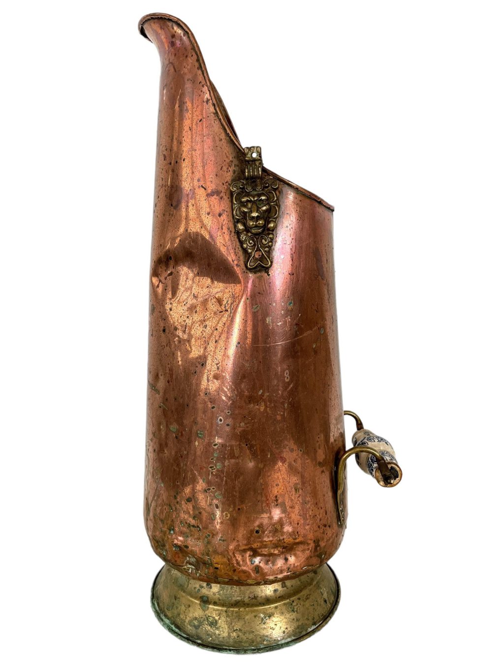 Vintage French Copper Brass Metal Coal Shuttle bucket fireplace fire place furniture log umbrella stick stand DAMAGED circa 1980-90's
