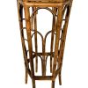 Vintage Asian Tall Table Plinth Plant Stand Bamboo Rattan Brown Display Rest Plinth Pot Side Small Tabouret c1970-80's