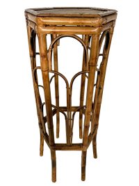 Vintage English Bent Bamboo Woven Wooden Decorative Stand Plinth Design Prop Conservatory Plant Pot Tabouret Black c1930-40’s