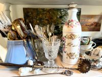 Vintage French Porcelain Ceramic Fil Deh Carafe Decanter Blue Gold White Unique Caraffe Vase Pot Flask Bottle c1880-1900's