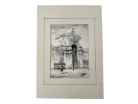 Vintage Portugese Small Bordered Watercolour Paintings Of Lisbon Arch Street Black And White Signed Wall Decor c2000’s Vintage Portugese Small Bordered Watercolour Paintings Of Lisbon Arch Street Black And White Signed Wall Decor c2000's