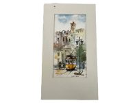 Vintage Portugese Small Bordered Watercolour Paintings Of Lisbon Tram Street Landmark Colour Signed Wall Decor c2000’s Vintage Portugese Small Bordered Watercolour Paintings Of Lisbon Tram Street Landmark Colour Signed Wall Decor c2000's