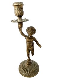 Vintage French Double Brass Boy Cherub Angel Candlestick Candle Holder Candle Stick circa 1960-70’s / EVE