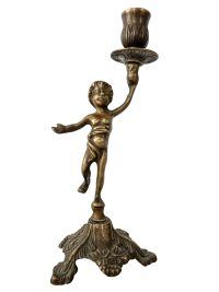 Vintage French Double Brass Boy Cherub Angel Candlestick Candle Holder Candle Stick circa 1960-70’s / EVE