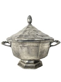 Antique French Paris Pewter Lidded Tureen Bowl Dish Metal Serving Decorative Table Dining Food Display Lid circa 1900's