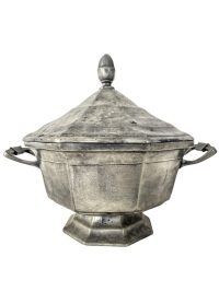 Antique French Paris Pewter Lidded Tureen Bowl Dish Metal Serving Decorative Table Dining Food Display Lid circa 1900’s 2