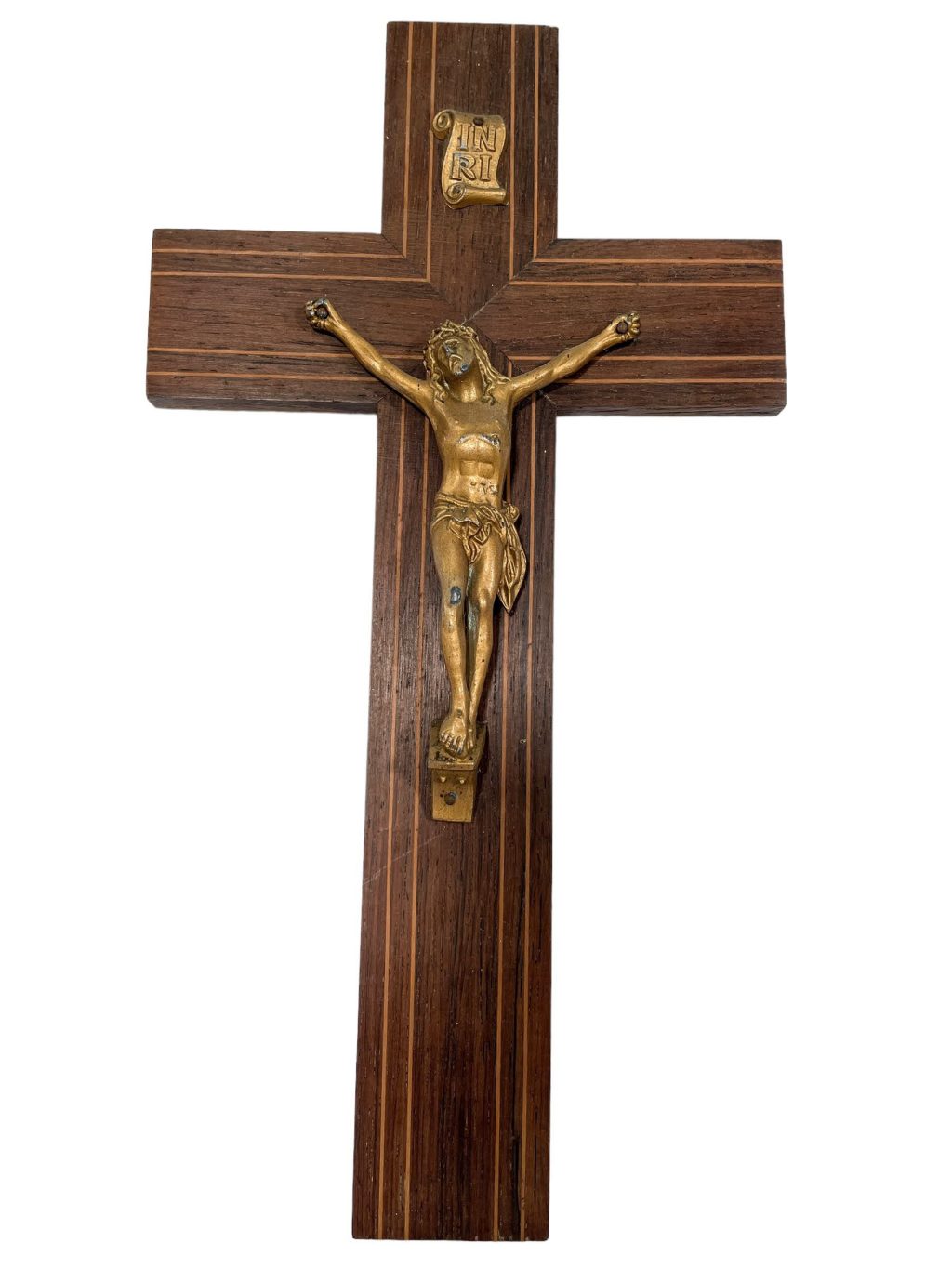 Vintage French Wood Metal Dusty Jesus Cross Crucifix Large Hanging Monk Monastry Nun Nunnery Roman Catholic c1960-70’s