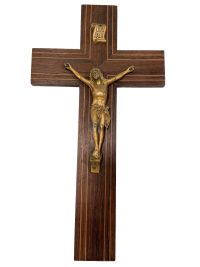 Vintage French Wood Metal Dusty Jesus Cross Crucifix Large Hanging Monk Monastry Nun Nunnery Roman Catholic c1960-70's