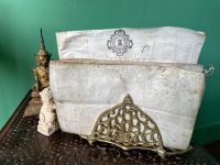 Vintage Indian Brass Letter Document Desk Napkin Tissue Stand Display Table Desktop Office Display Presentation c1970-80's